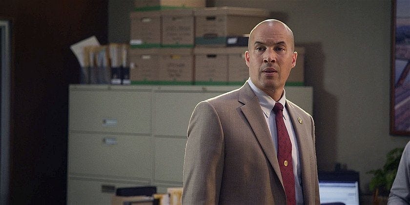 WAlker Coby Bell llooking longingly at Jared Pdalecki with mouth open wide. WAlker Coby Bell llooking longingly at Jared Pdalecki with mouth open wide.