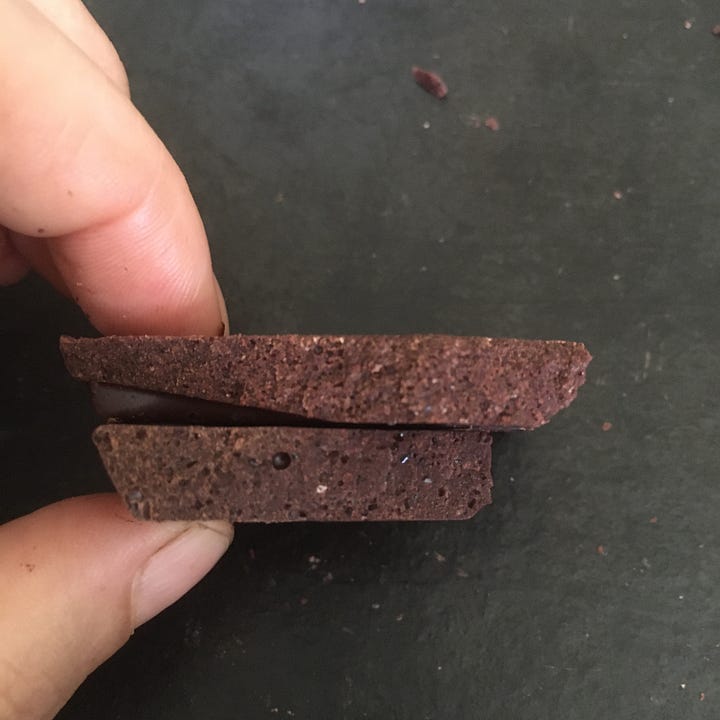 Sabadi modica chocolate bar packaging, cross-section, and comparison with Taza chocolate.