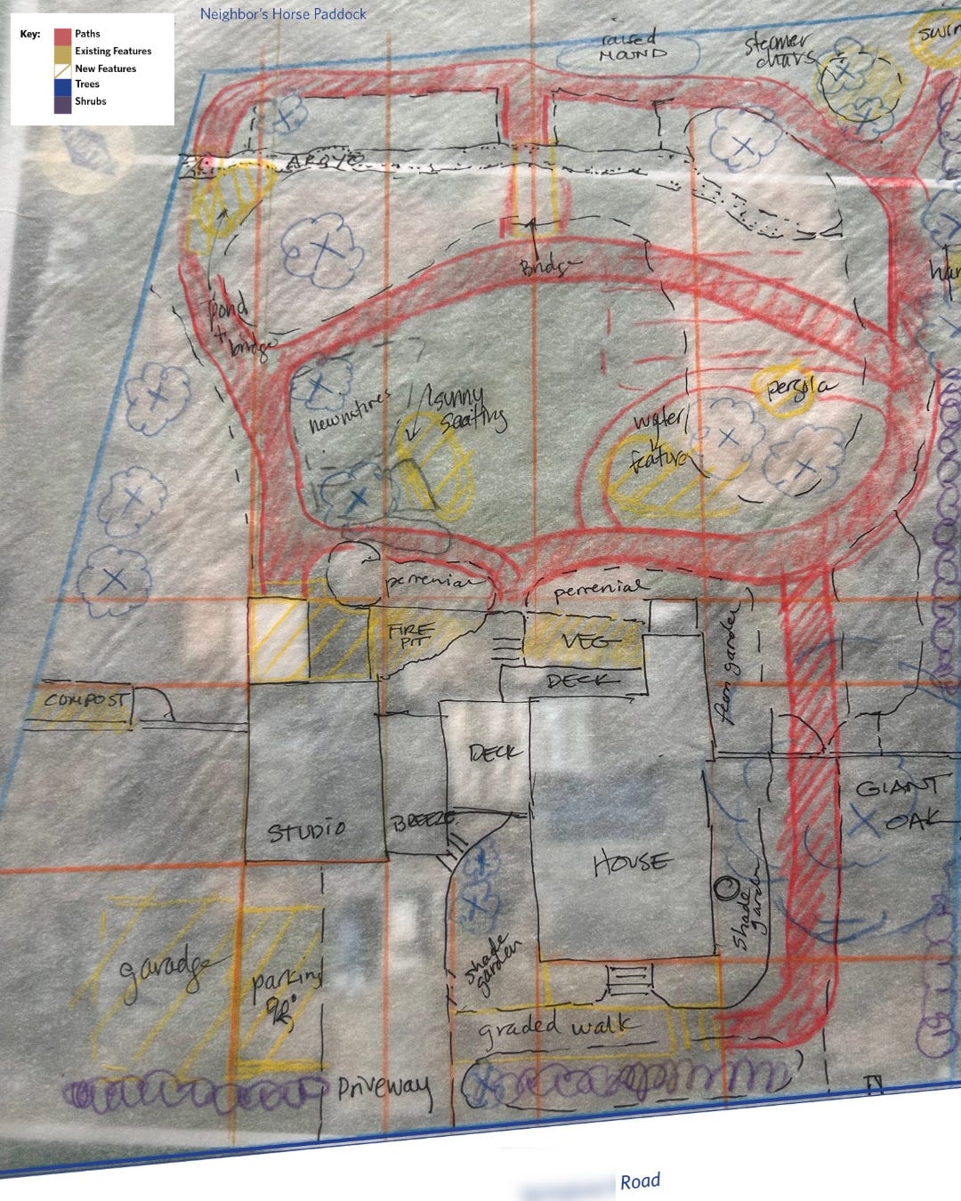 DIY yard layout design sketch in marker