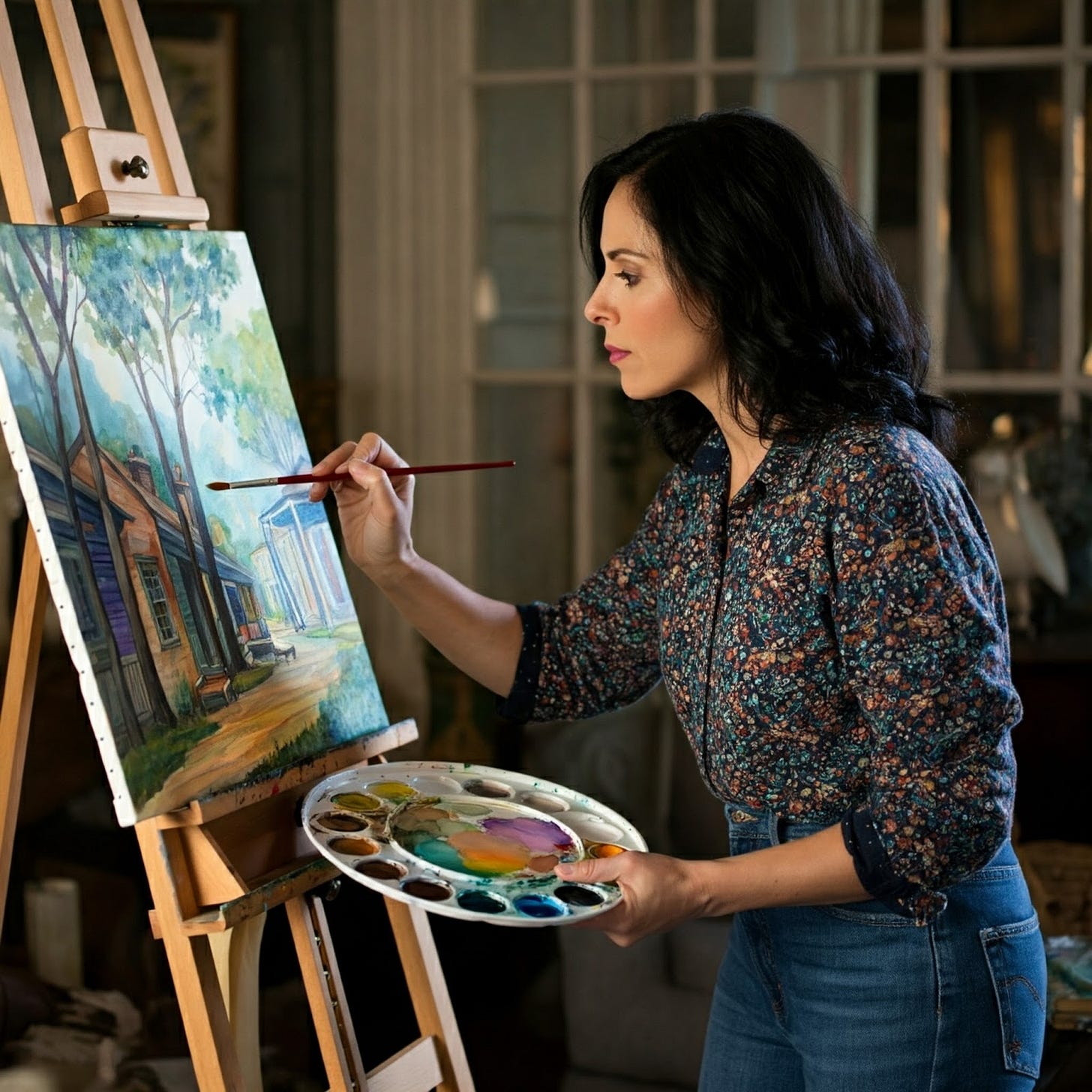 Nanette finds it relaxing to paint landscapes 