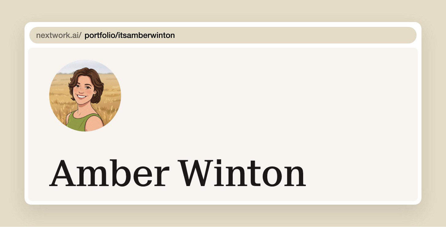 A portfolio at its own chosen address, nextwork.ai/portfolio/itsamberwinton