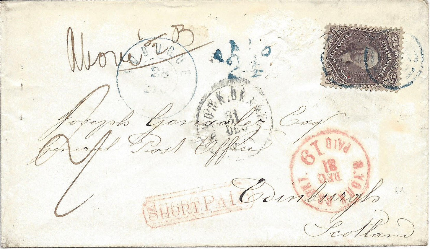 1863 envelope mailed from Iowa to Scotland