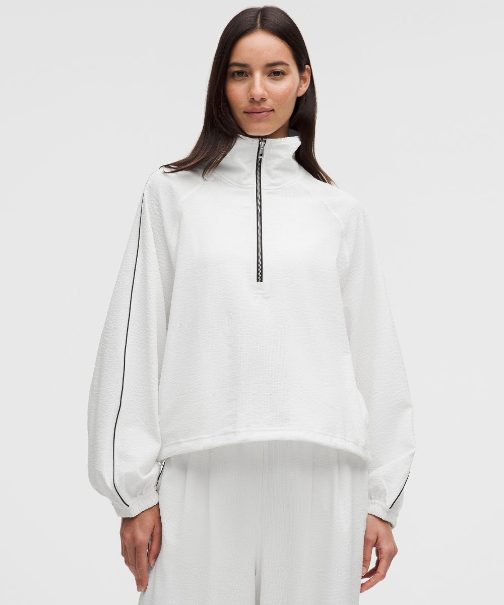 Seersucker WovenAir Funnel-Neck Half Zip