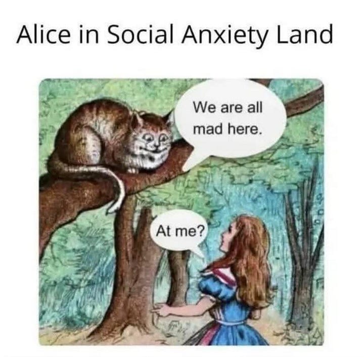 Tow images: postcards to voters asking for a ‘yes’ on California’s Prop 50; Alice in Wonderland talking to the Cheshire Cat. Cat: We are all mad here. Alice: At me?