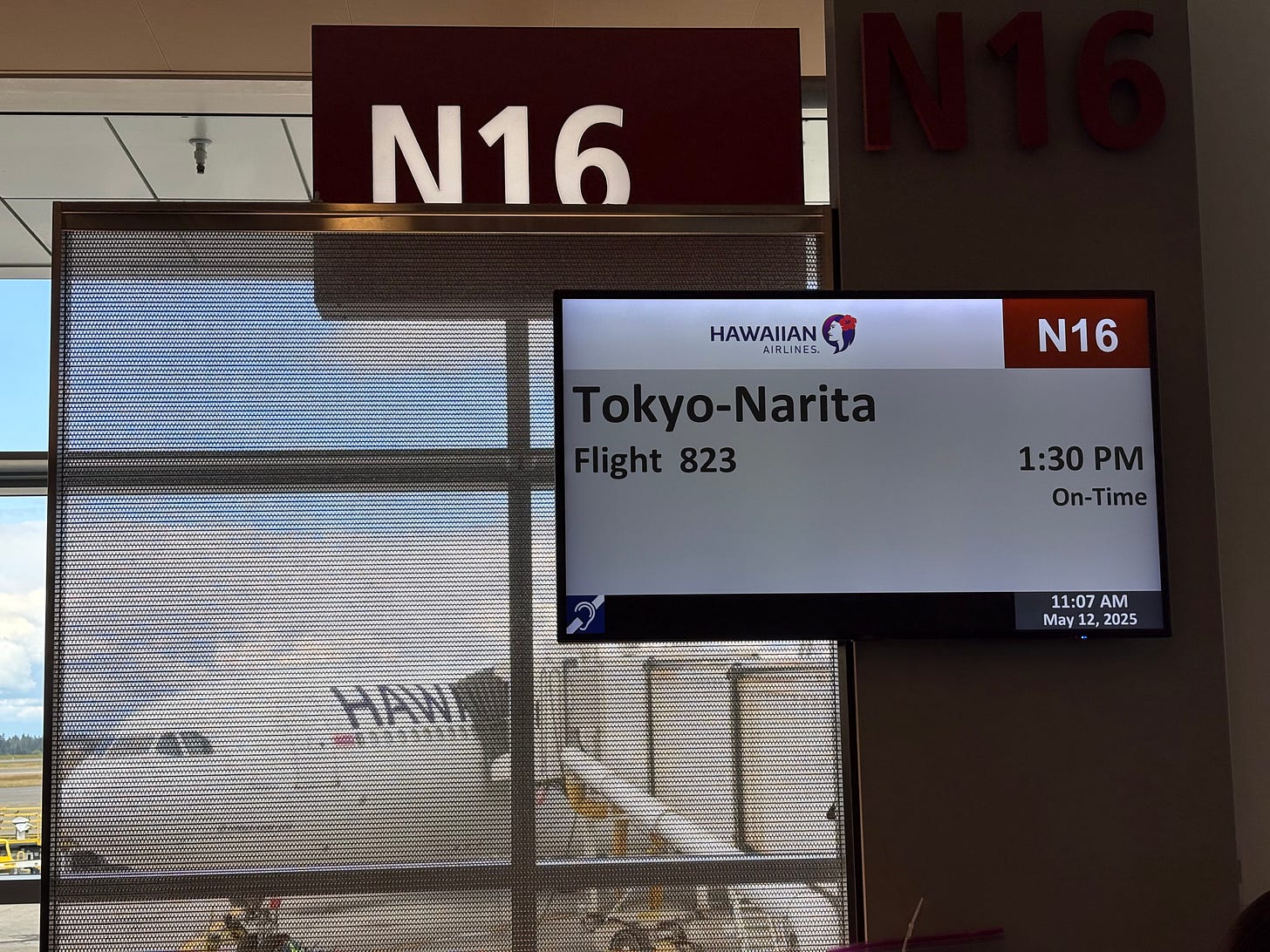 Aircraft in position for Seattle-Narita inaugural flight.