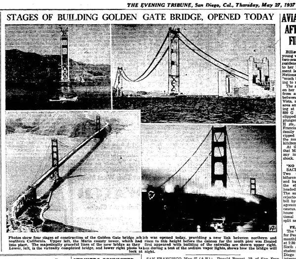 The Evening Tribune on opening Golden Gate Bridge, 1937