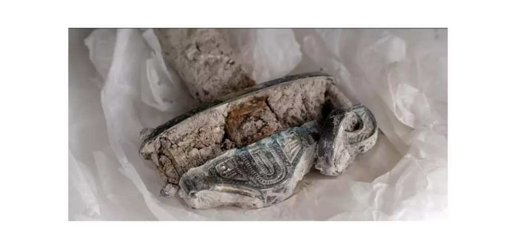 Gilded silver hilt of the sword. Credit: Prof Alice Roberts/BBC/Rare TV