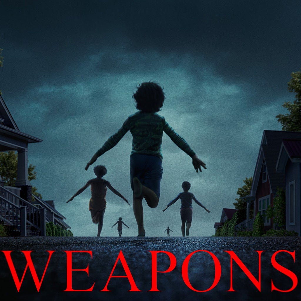 silhouetted children running against a dark sky