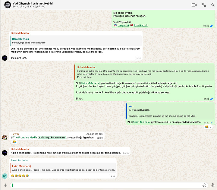 When asked directly, as a parent, whether he would distance himself from a figure facing allegations involving minors, Berat Buzhala responded not with answers but with laughter emojis, publicly signalling contempt rather than responsibility.