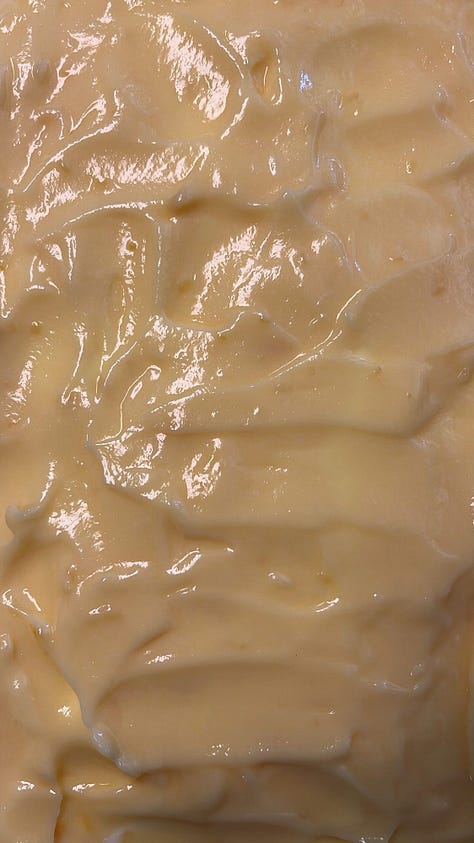 Img 1: Lemon Curd on the stove. Img 2: Close up of lemon curd. Img 3: Close up of cake. Img 4: Buttercream fluff. Img 5: Cake slice. Img 6: Birthday party table with cake and strawberries