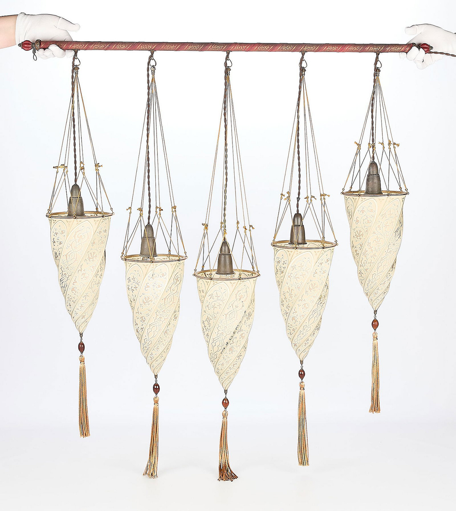 5 Fortuny Silk Cesendello Lamp Shades on Rod