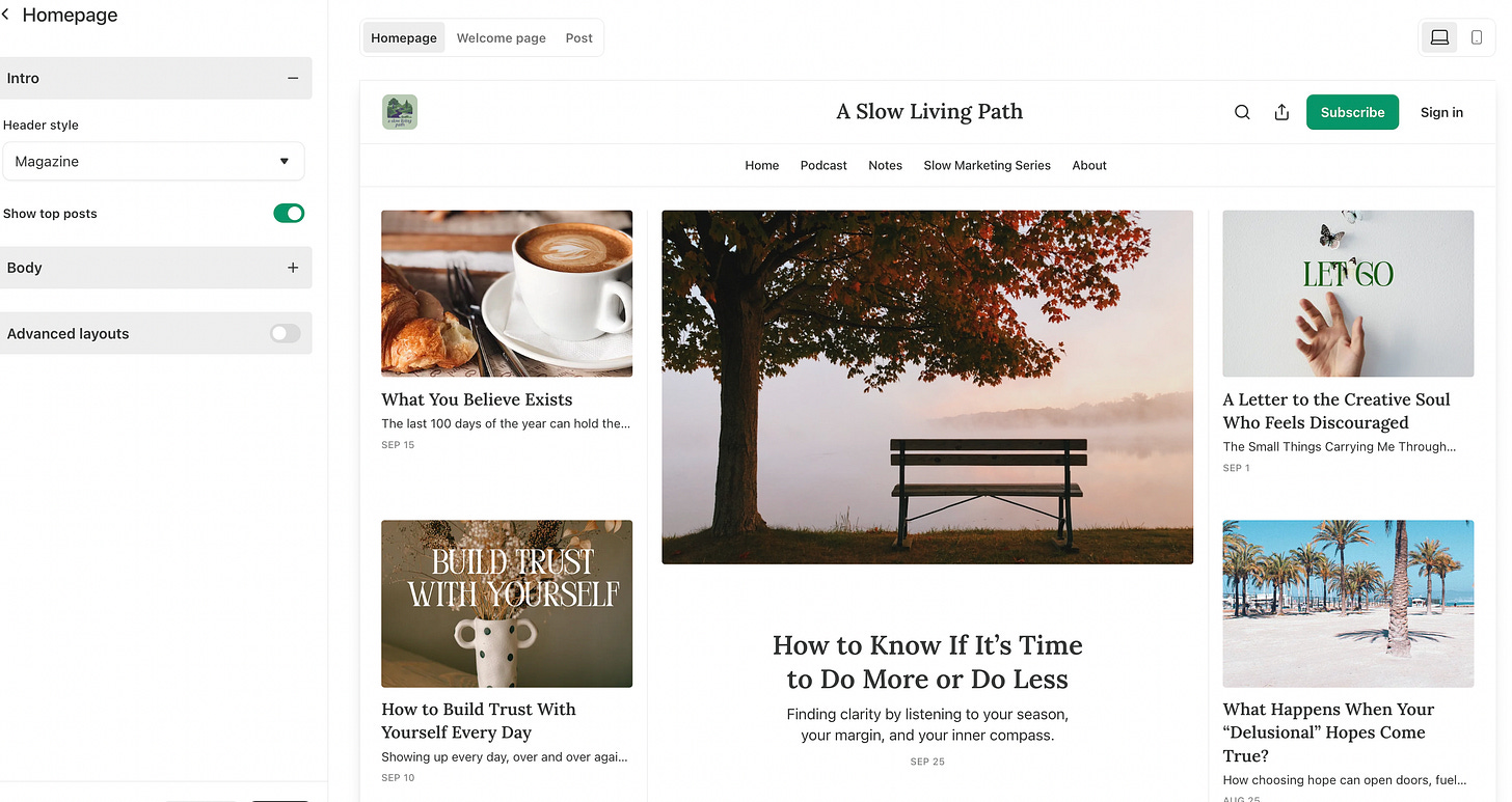 Substack Magazine style Homepage