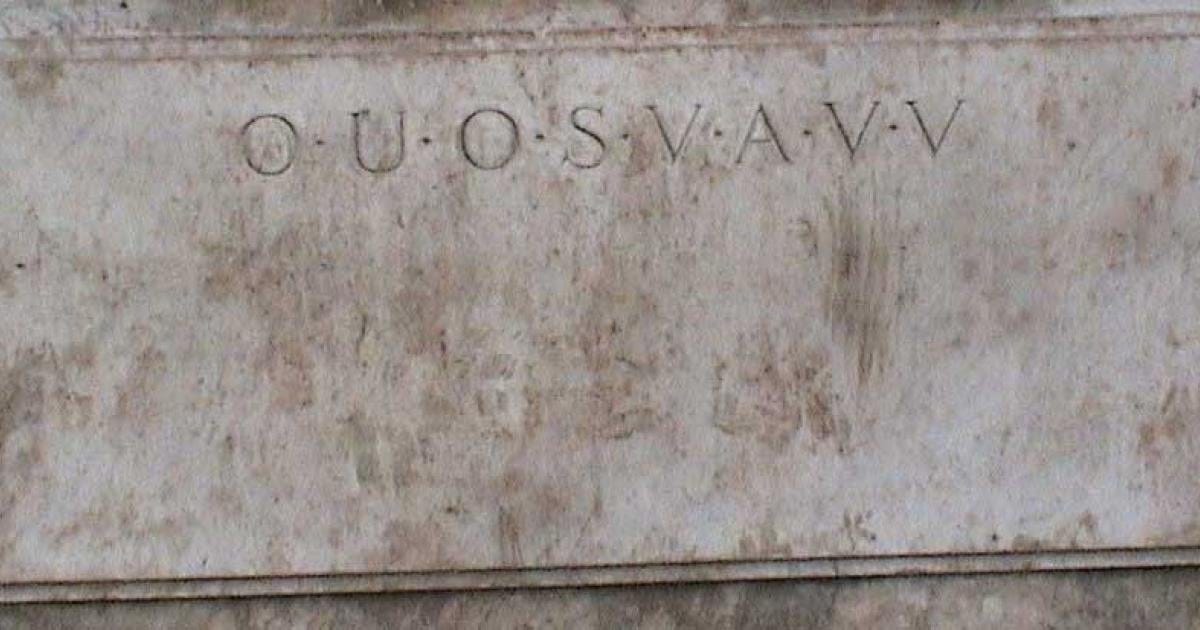 The mysterious inscription "O.U.O.S.V.A.V.V." carved into the Shepherd's Monument at Shugborough Hall