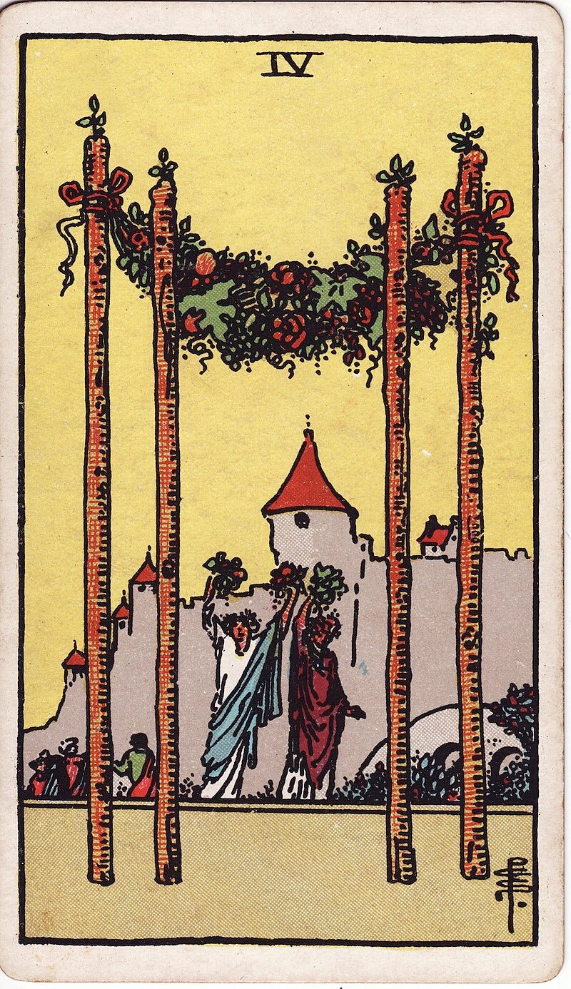 Waite-Smith Tarot, the Four of Wands
