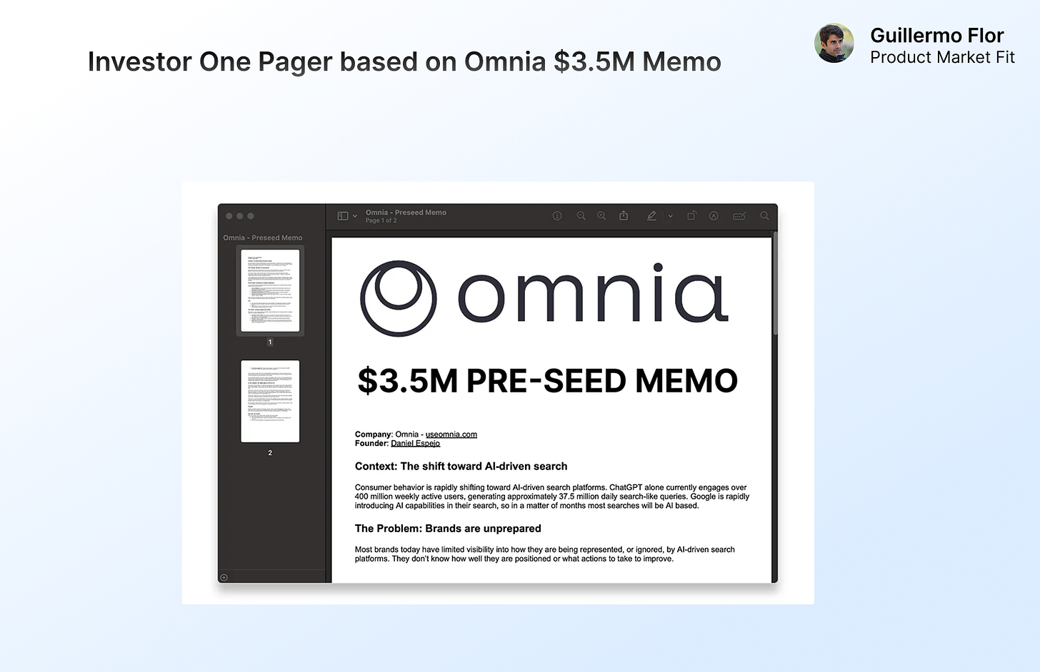 Omnia Style One Pager generator by Guillermo Flor