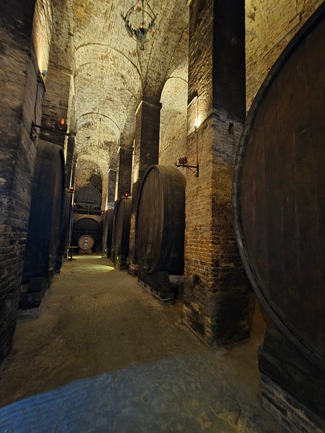 Wine caves, wine barrels