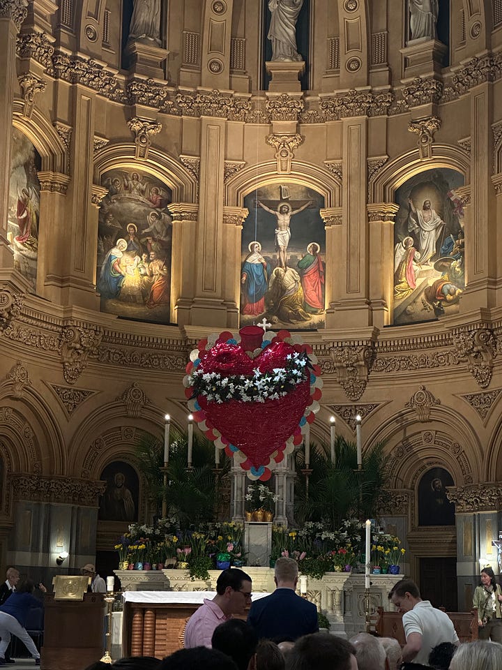 props to whoever did the altar decor for the Lenten season this year - left: Palm Sunday, right: Easter Sunday