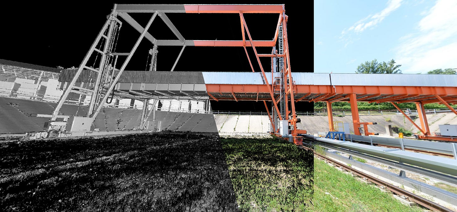 Comparison of the physical crane structure and its 3D laser-scan point cloud Comparison of the physical crane structure and its 3D laser-scan point cloud