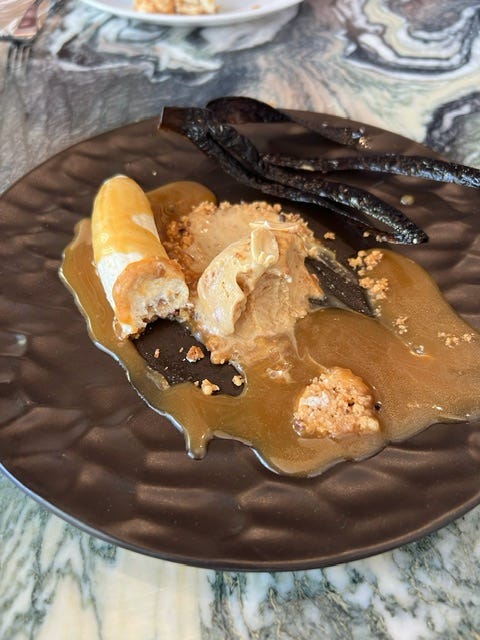 Caramelised banana parfait at roe restaurant in Canary Wharf