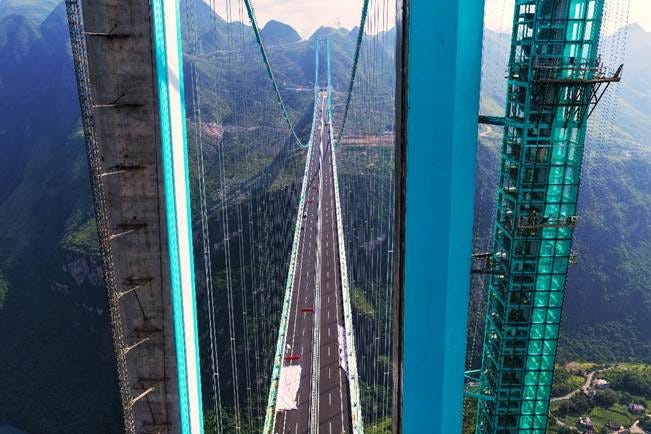 The construction of the Huajiang Grand Canyon Bridge is in the final stages, southwest China's Guizhou Province, August 9, 2025. /VCG The construction of the Huajiang Grand Canyon Bridge is in the final stages, southwest China's Guizhou Province, August 9, 2025. /VCG