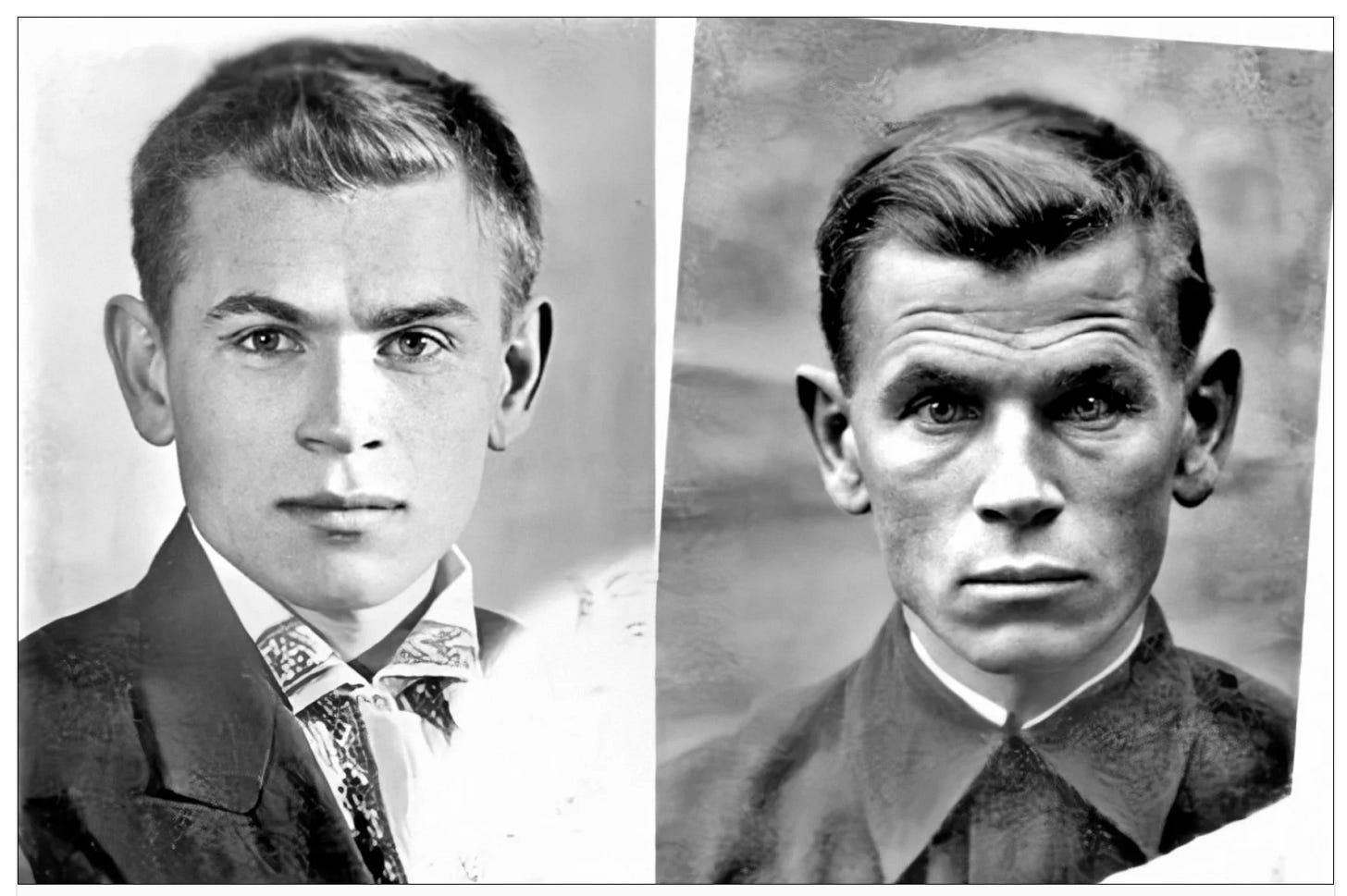 Evgeny Kobytev photographed in 1941 before leaving for the front, and again in 1945 after four years of war Evgeny Kobytev photographed in 1941 before leaving for the front, and again in 1945 after four years of war