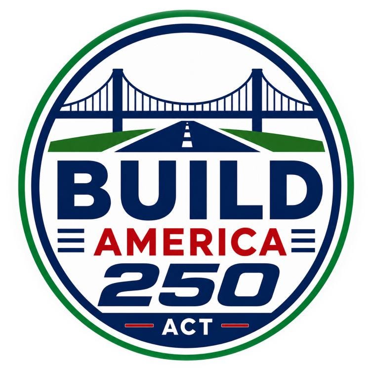 May be an image of text that says '.0 BUILD AMERICA 250 ACT' May be an image of text that says '.0 BUILD AMERICA 250 ACT'