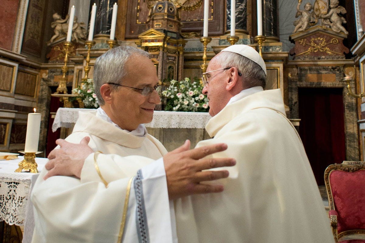 Pope Francis embraces Father Robert Prevost at the Basilica of Sant’Agostino in Rome in 2013 Pope Francis embraces Father Robert Prevost at the Basilica of Sant’Agostino in Rome in 2013