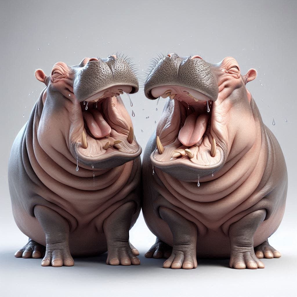 hippos having hysterics photorealistic