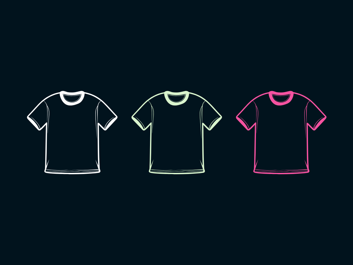 black background with three tshirts on it