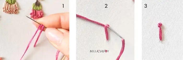 Pistil Stitch Tutorial 69 steps with a straight stitch and french knot