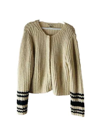 Vintage 90s Eddie Bauer Womens Medium Cotton Chunky Waffle Knit Cardigan Sweater - Picture 1 of 6