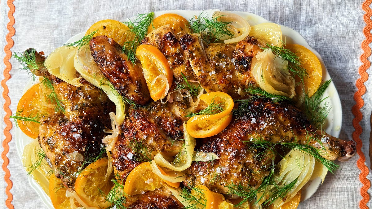 Orange Chicken Roast with Fennel and Shallots