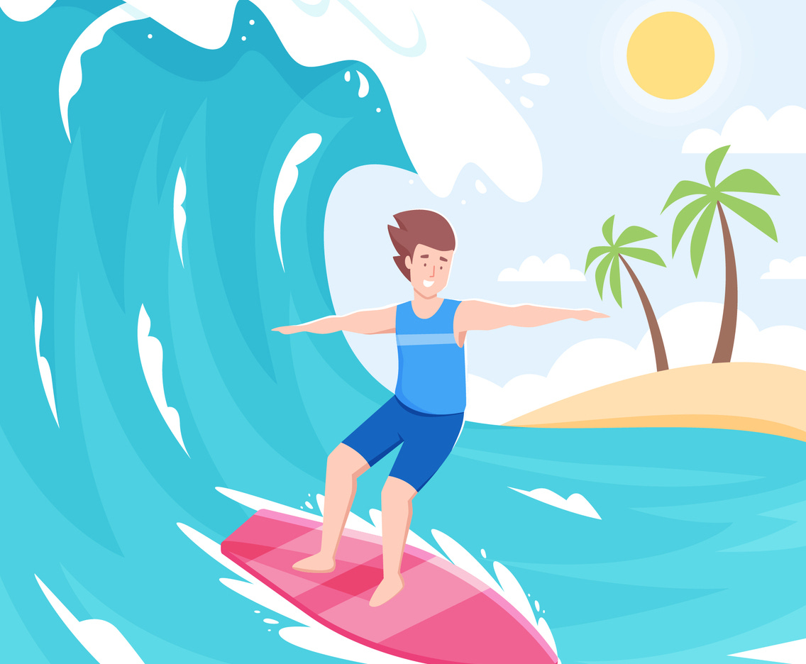 A Man Surfing on the Beach