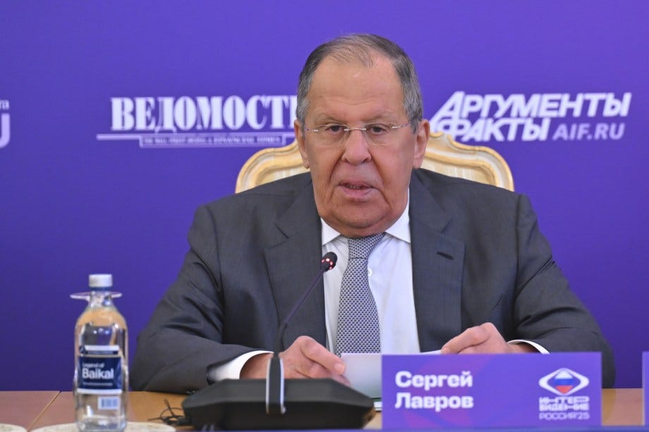 Russian Foreign Minister Sergey Lavrov speaks during a press conference ahead of the Intervision contest, an international song contest prepared as an alternative to “Eurovision", in Moscow, Russia on September 16, 2025. [Sefa Karacan - Anadolu Agency]