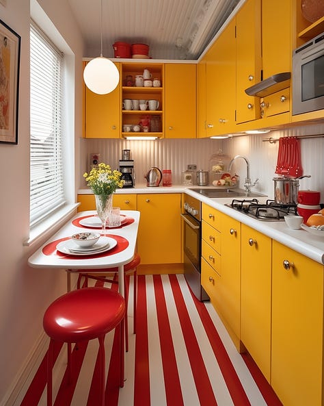two kitchens whose styles are blended to create a third