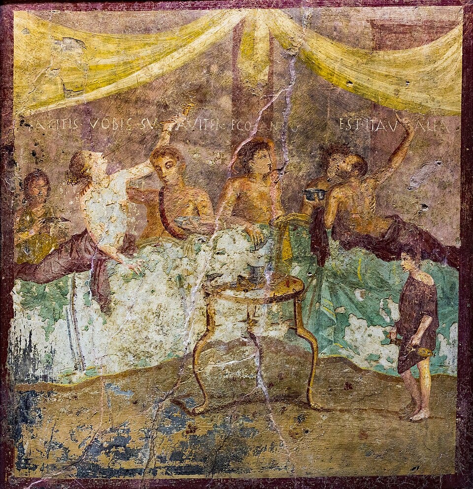 File:Wall painting - banquet scene in triclinium - Pompeii (V 2 4) - Napoli MAN 120031 - 01.jpg