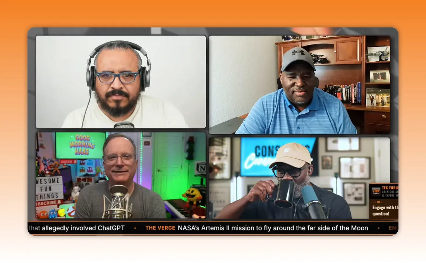 Screenshot from dual-aspect livestream panel showing creators discussing vertical vs horizontal streaming