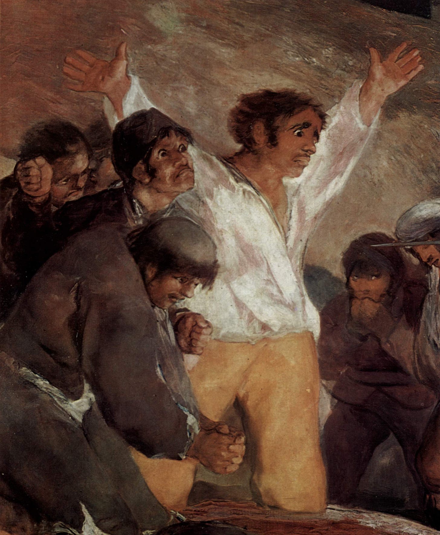 Close detail of the man in the white shirt from Goya's The Third of May 1808, arms flung wide before the firing squad