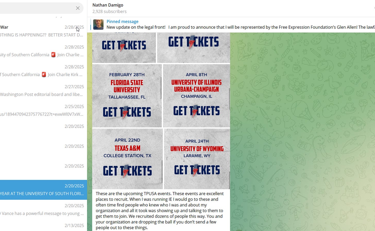 Danilo telling his followers to go to TPUSA events to recruit people