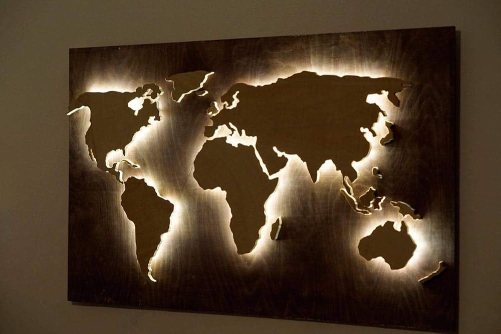 Wooden World Map with Ambient LED light Wooden World Map with Ambient LED light