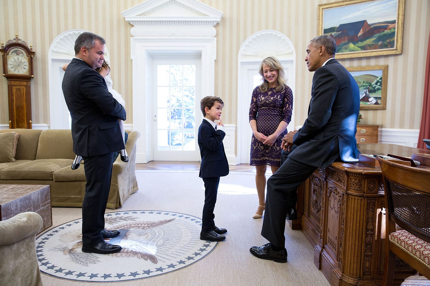 November 10, 2016: A touching visit: Six-year-old Alex Myteberi, who wrote to President Obama offering a home to a Syrian refugee, meets the President in the Oval Office, a moment of profound compassion. November 10, 2016: A touching visit: Six-year-old Alex Myteberi, who wrote to President Obama offering a home to a Syrian refugee, meets the President in the Oval Office, a moment of profound compassion.