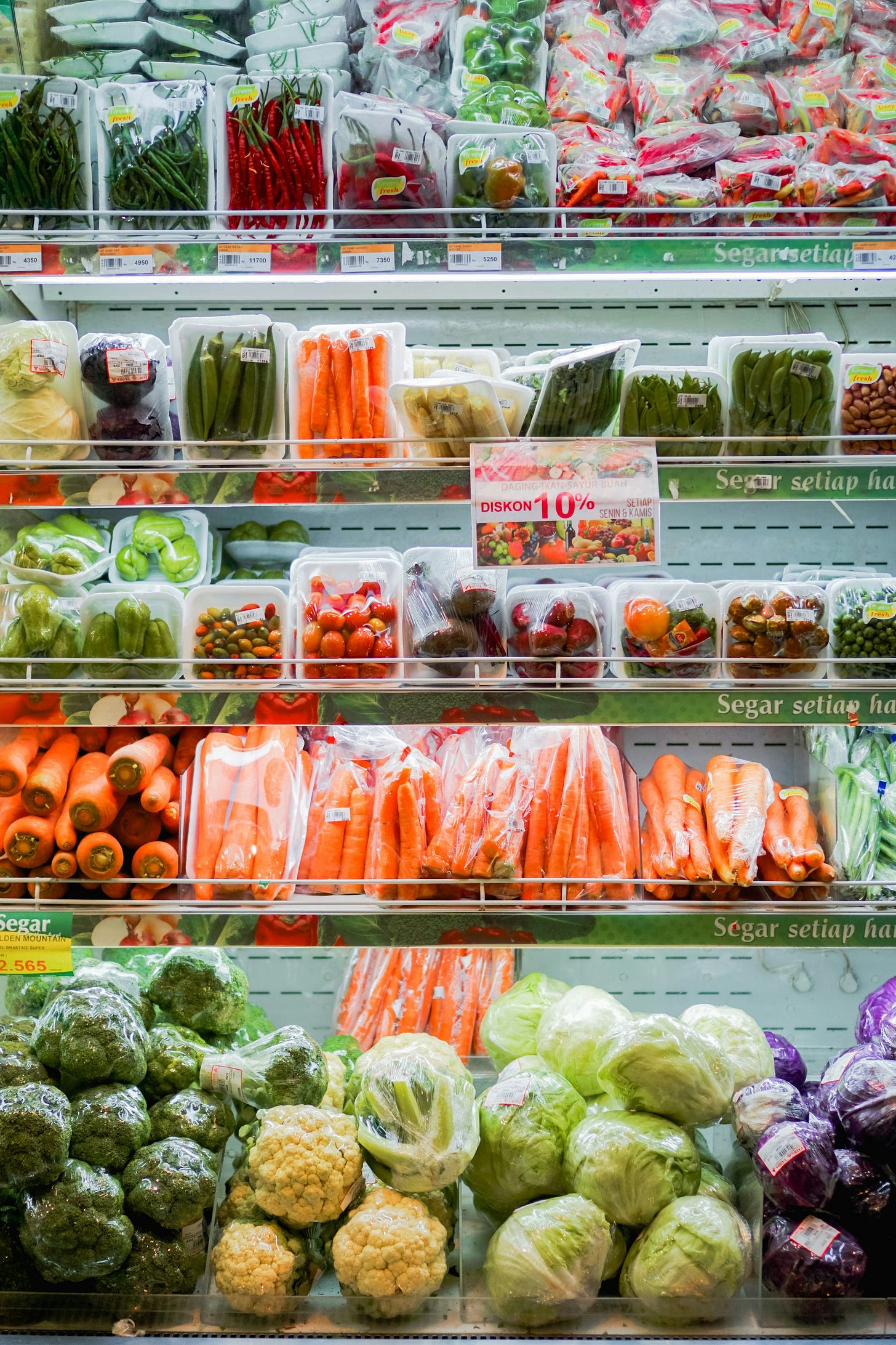 Veggies in plastic at the market