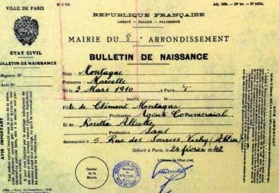 The OSS forged a French identification certificate for “Marcelle Montagne”, an alias of Virginia Hall, 1942.
