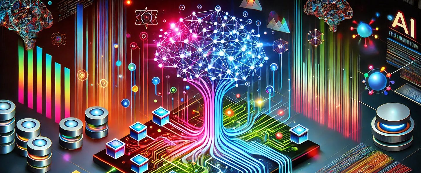 A vibrant, modern illustration representing AI-powered foundation model training. The image features an abstract visualization of neural networks, data streams, and computational nodes connecting dynamically. The background includes futuristic elements symbolizing large-scale AI training and distributed processing. The style is colorful and sleek, avoiding any text elements.