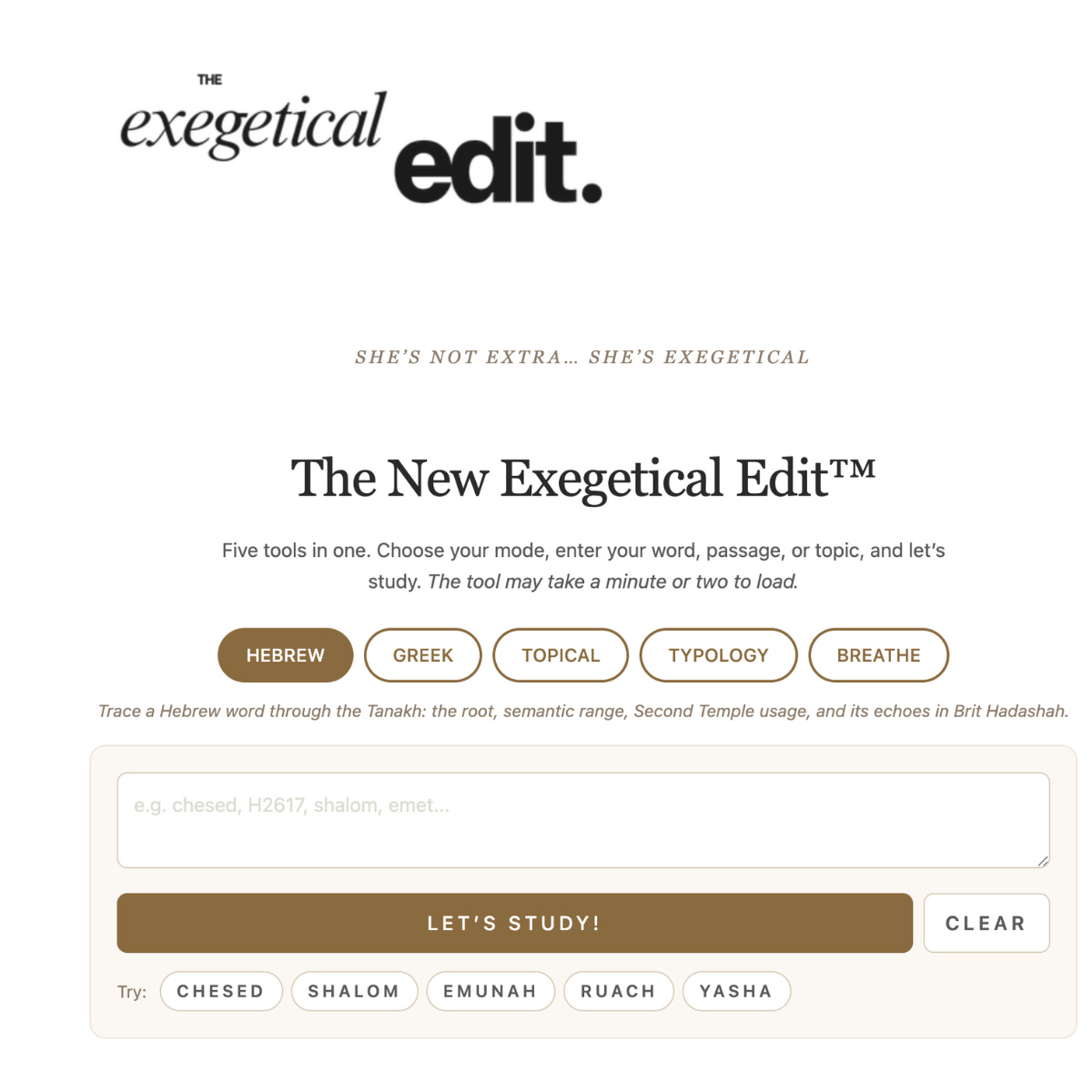 Screenshot of the Exegetical Edit tool Screenshot of the Exegetical Edit tool