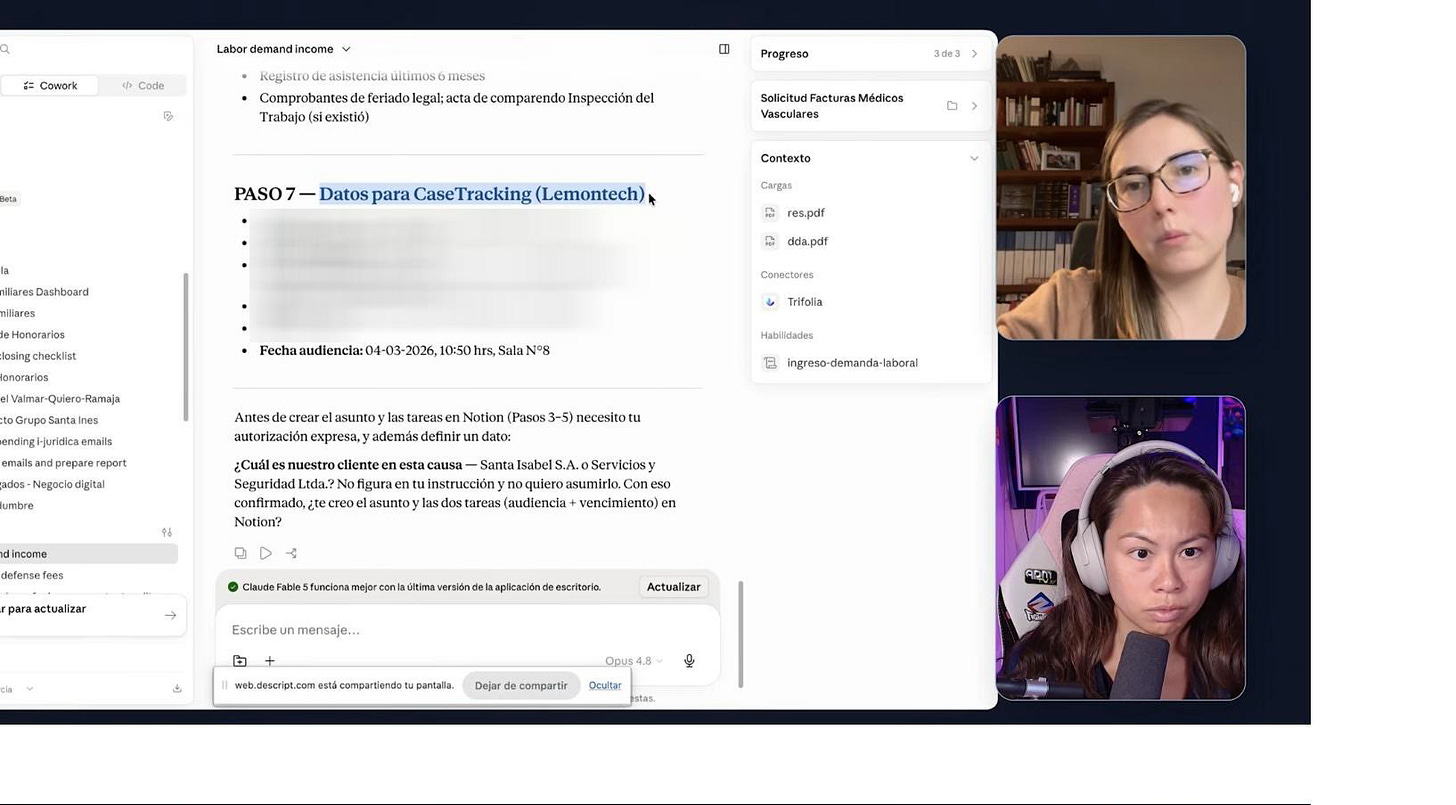 Claude finishing the case-tracking step and asking Paula for authorization before creating the case and its 2 deadline tasks in Notion Claude finishing the case-tracking step and asking Paula for authorization before creating the case and its 2 deadline tasks in Notion
