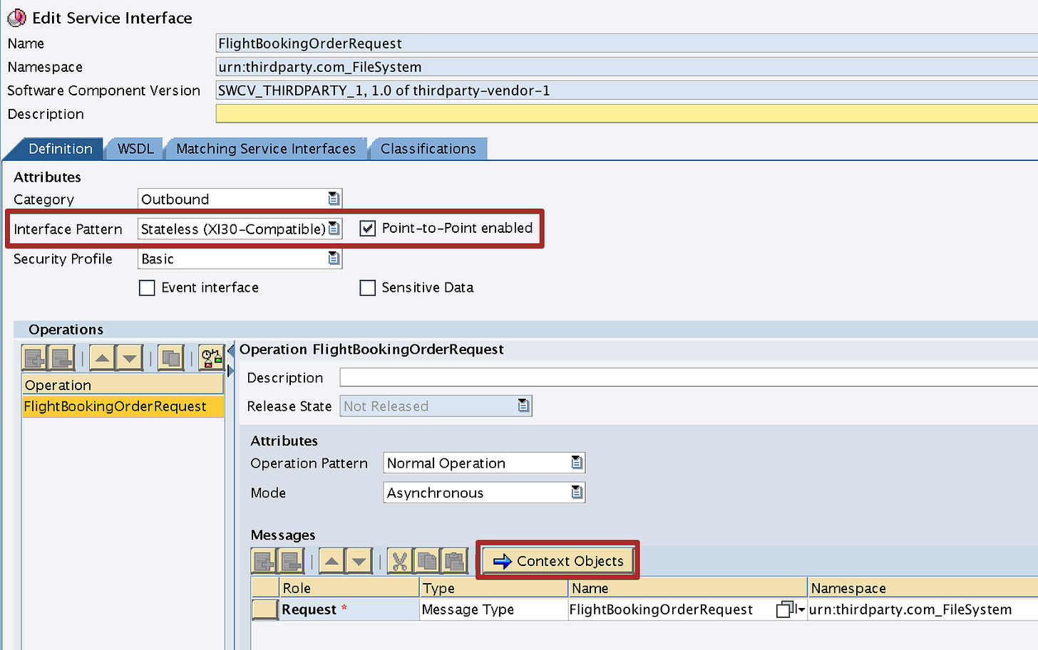 Assign Context Object to Outbound Service Interface. Only compatible with Interface Pattern 'XI30 - Compatible' Assign Context Object to Outbound Service Interface. Only compatible with Interface Pattern 'XI30 - Compatible'