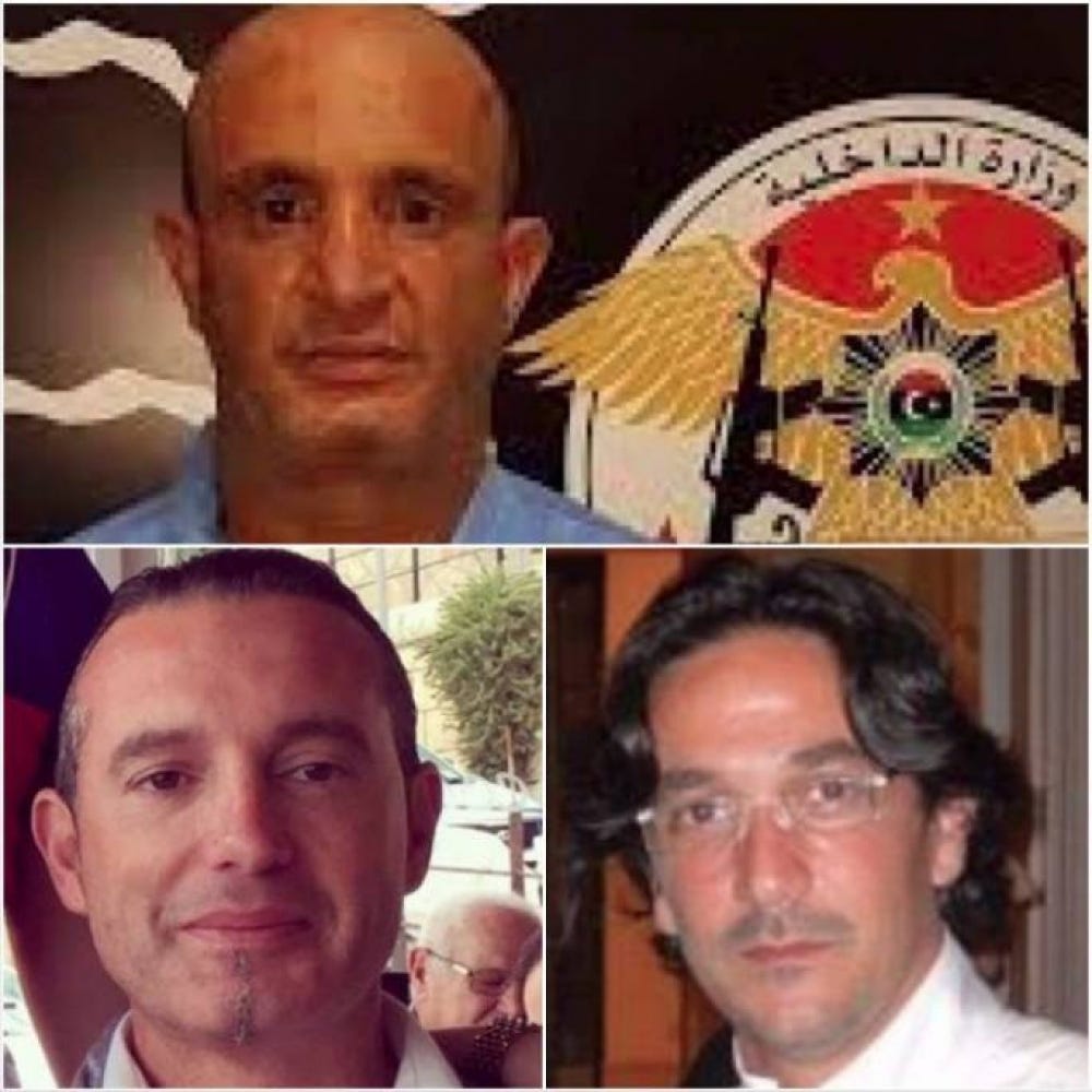Friends and associates: Libyan smuggling king Fahmi Slim Bin Khalifa (top) on his arrest by the Rada militia in 2017; a month later, Darren Debono (left) and Gordon Debono (right), as well as mafia associate Nicola Orazio Romeo, were arrested in Italy. Romeo had his offshore companies registered at Debono’s San Gwann address, where his companies are housed Friends and associates: Libyan smuggling king Fahmi Slim Bin Khalifa (top) on his arrest by the Rada militia in 2017; a month later, Darren Debono (left) and Gordon Debono (right), as well as mafia associate Nicola Orazio Romeo, were arrested in Italy. Romeo had his offshore companies registered at Debono’s San Gwann address, where his companies are housed