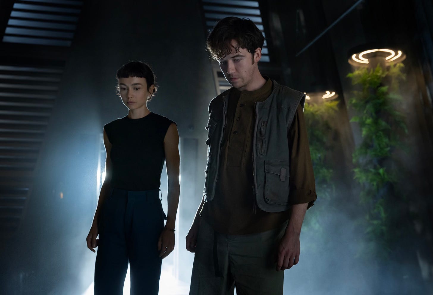 Sydney Chandler as Wendy, Alex Lawther as Hermit in Season 1, Episode 8 of Alien: Earth, “The Real Monsters.” Sydney Chandler as Wendy, Alex Lawther as Hermit in Season 1, Episode 8 of Alien: Earth, “The Real Monsters.”