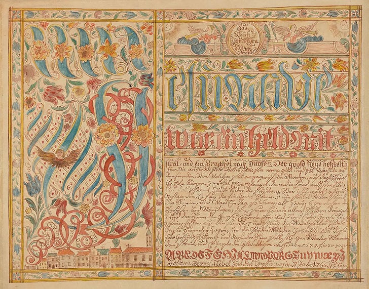 Certificate of accomplishment, ca. 1766 (source)